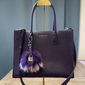Michael Kors “Mercer” Tote in Deep Purple (comes w/ fur bag charm). (OBO).